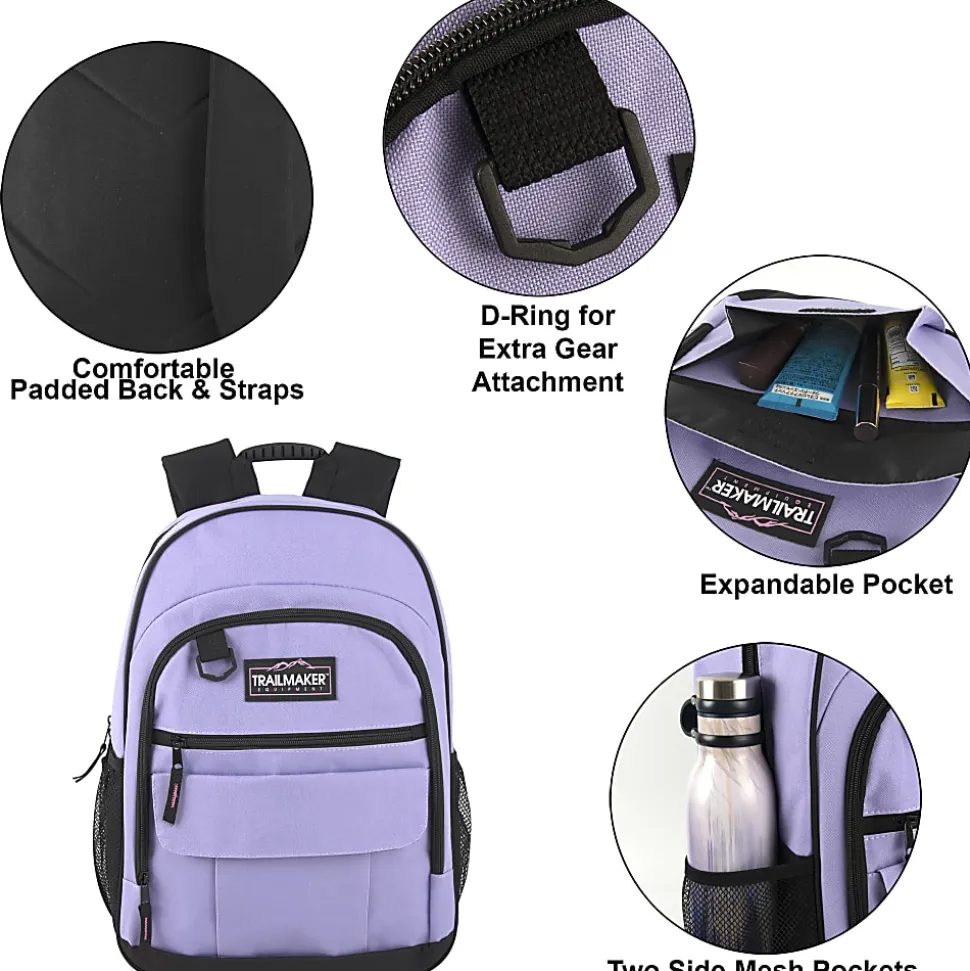 Trailmaker Multi-Pocket Backpacks, Pink/Purple/Green, Total Qty 24