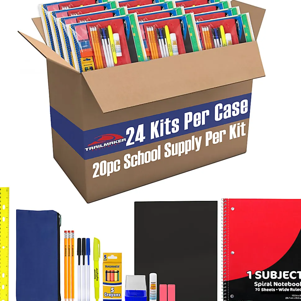 Trailmaker 20-Piece School Supply Kits, Pack Of 24 Kits