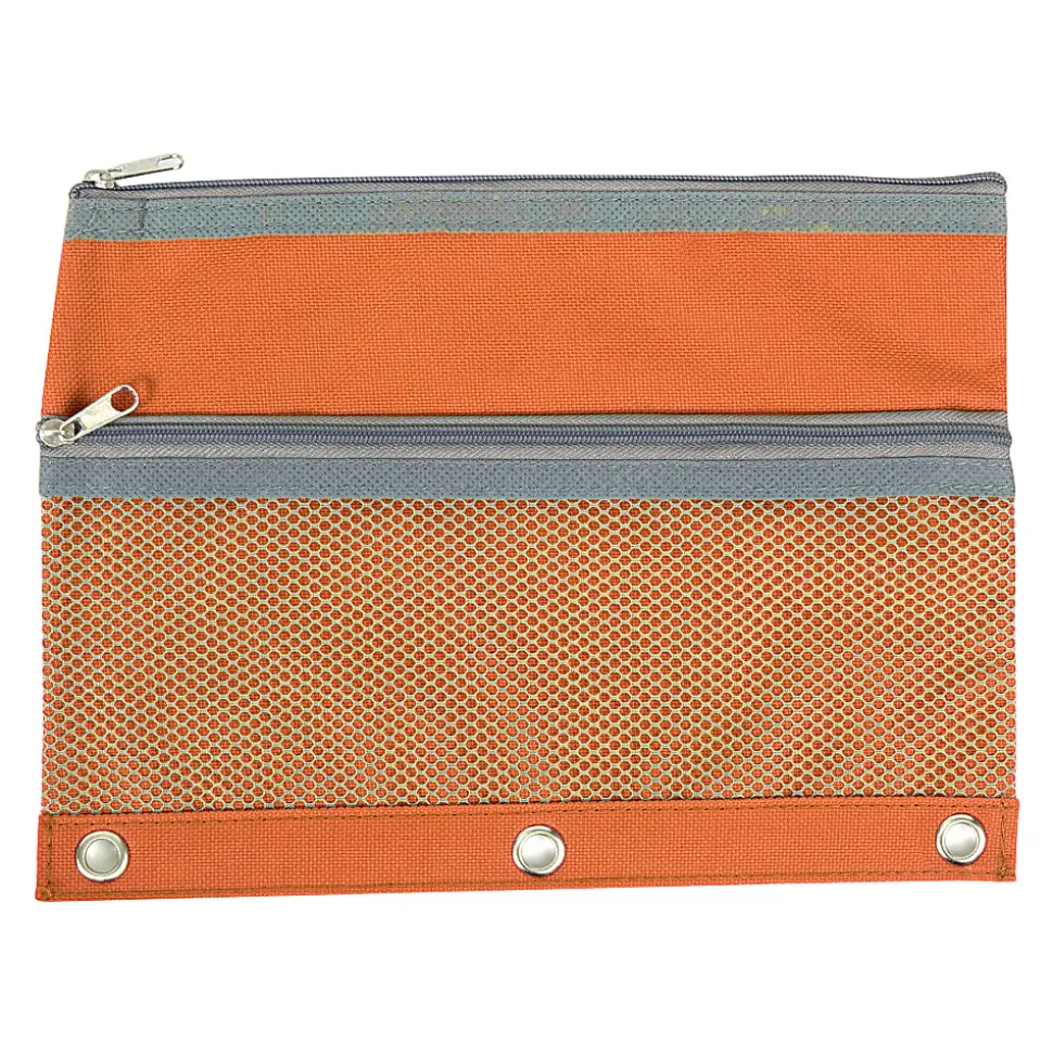 Trailmaker 3-Ring Binder Pencil Cases With Mesh Pockets, 7" x 9-13/16", Assorted Colors, Pack Of 100 Cases