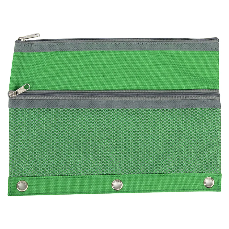 Trailmaker 3-Ring Binder Pencil Cases With Mesh Pockets, 7" x 9-13/16", Assorted Colors, Pack Of 100 Cases