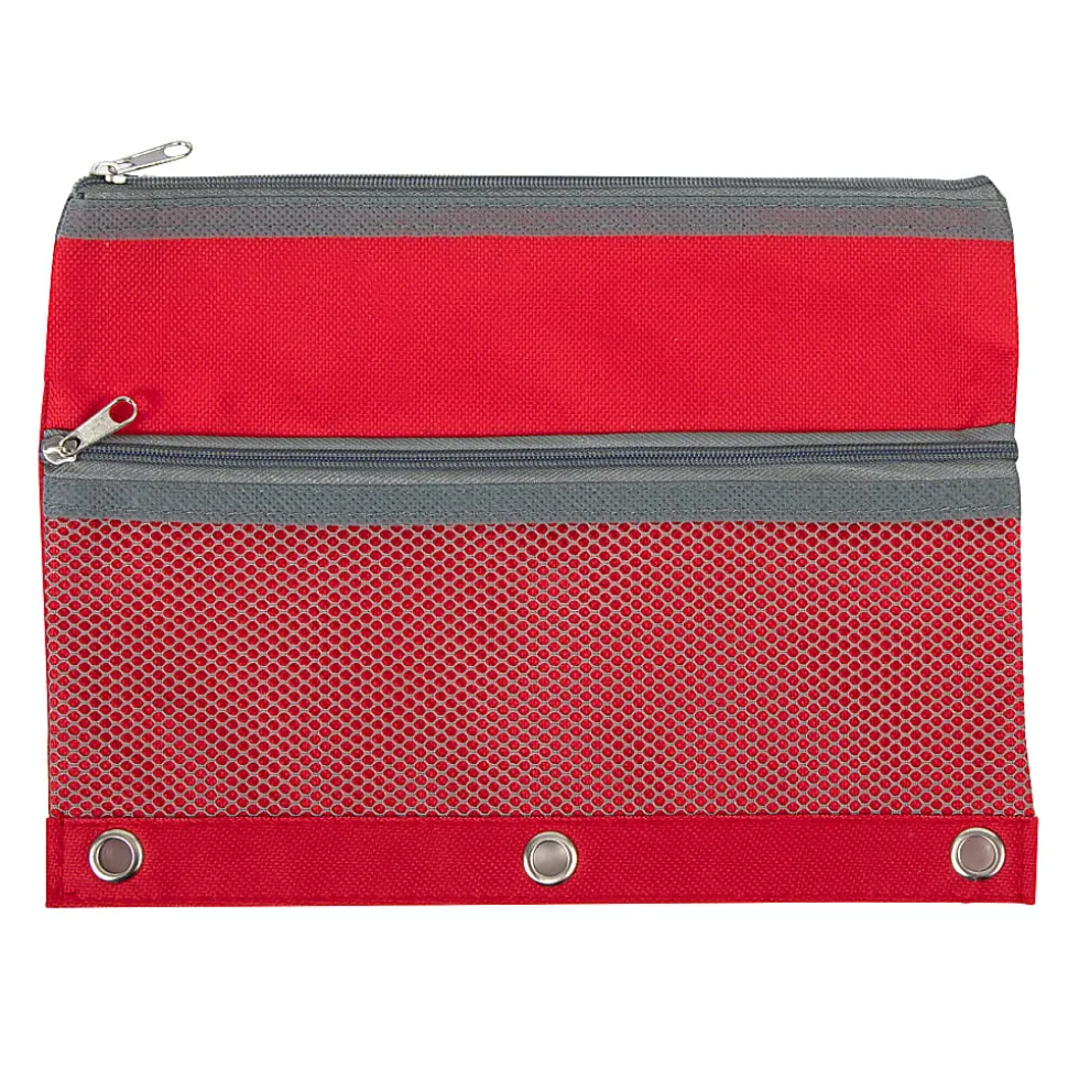 Trailmaker 3-Ring Binder Pencil Cases With Mesh Pockets, 7" x 9-13/16", Assorted Colors, Pack Of 100 Cases