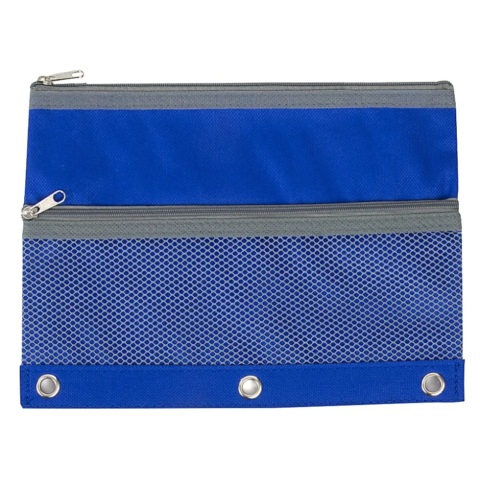 Trailmaker 3-Ring Binder Pencil Cases With Mesh Pockets, 7" x 9-13/16", Assorted Colors, Pack Of 100 Cases