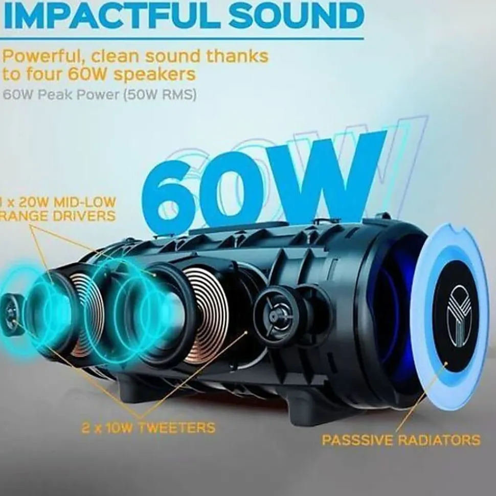 Treblab HD-Max Portable Bluetooth Speaker System - 50 W RMS - Black - 30 Hz to 16 kHz - TrueWireless Stereo - Battery Rechargeable