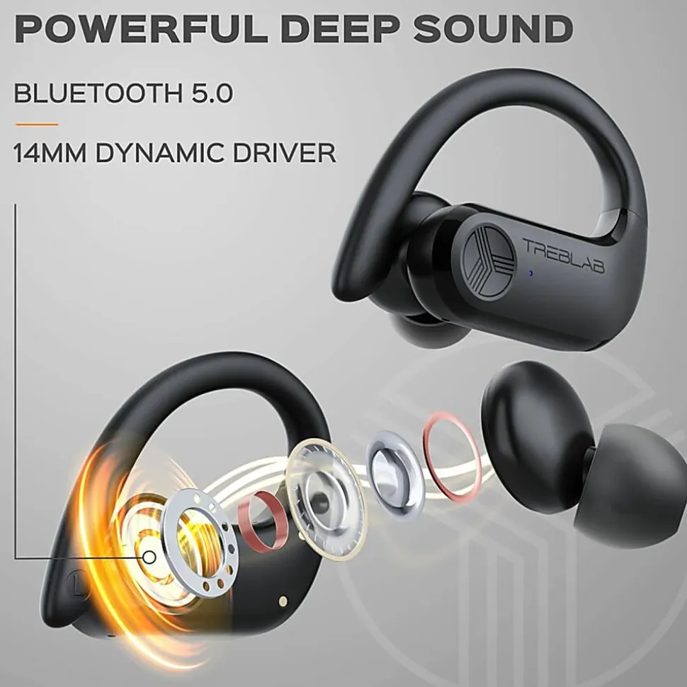 TREBLAB X3 Pro - True Wireless Earbuds with Earhooks - 145H Battery Life, Bluetooth 5.0, IPX5 Waterproof Earbuds - X3PROB