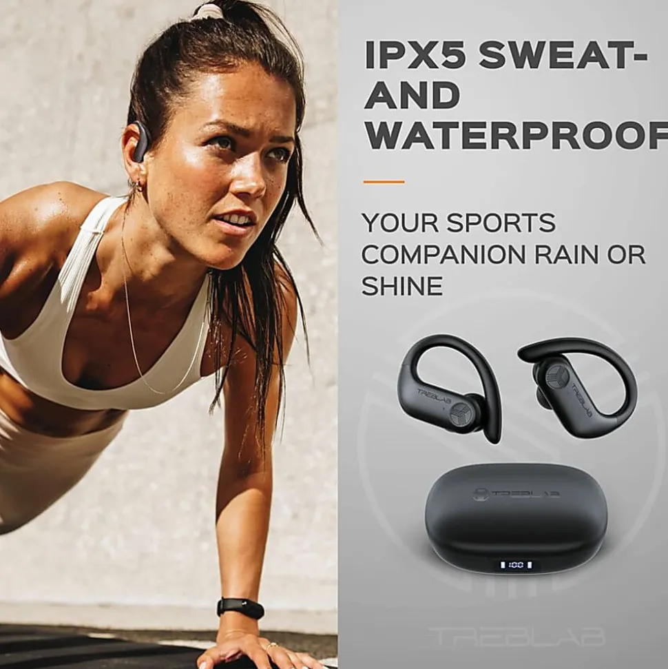 TREBLAB X3 Pro - True Wireless Earbuds with Earhooks - 145H Battery Life, Bluetooth 5.0, IPX5 Waterproof Earbuds - X3PROB