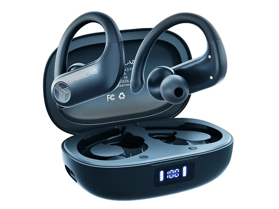 TREBLAB X3-Pro - Wireless Earbuds with Earhooks - 145H Playtime, IPX5 Waterproof Earphones - X3PROW