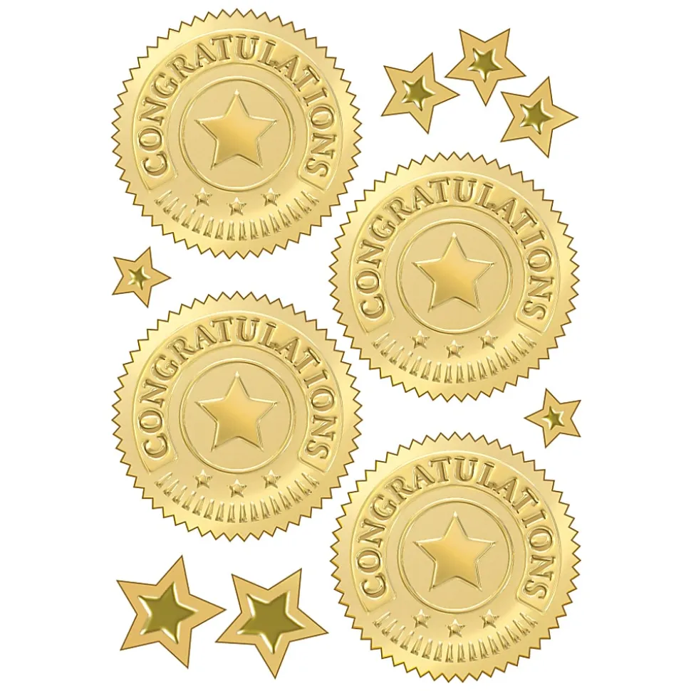 Trend Award Seal Stickers, Congratulations Gold, 32 Stickers Per Pack, Set Of 6 Packs