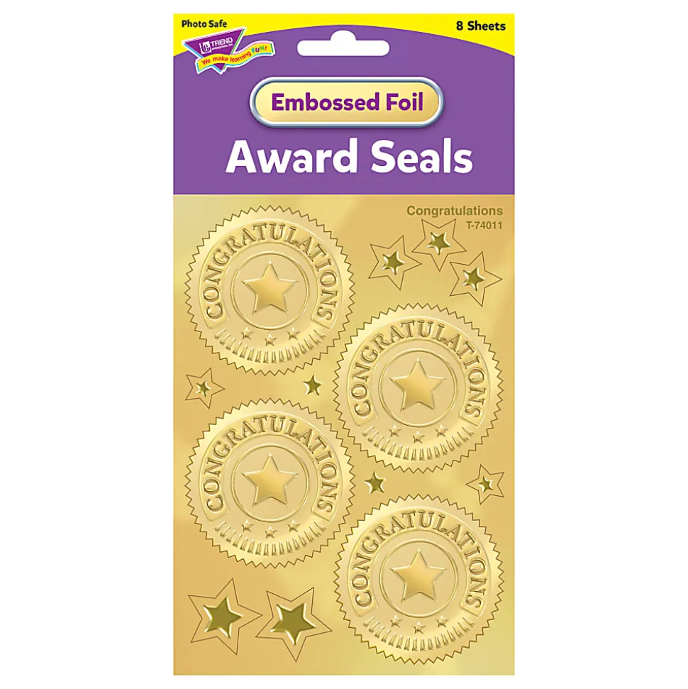 Trend Award Seal Stickers, Congratulations Gold, 32 Stickers Per Pack, Set Of 6 Packs