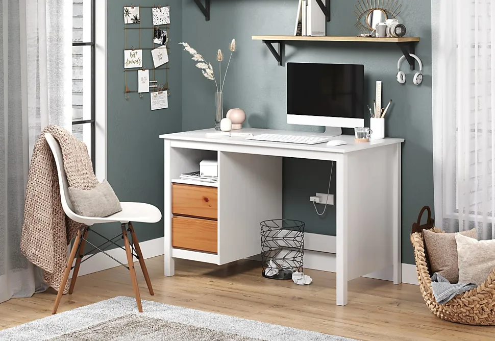 Trendfurn Eclipse 46"W Desk With Storage, White/Honey