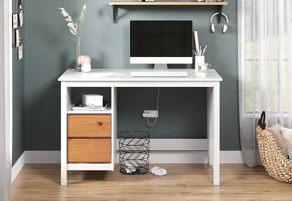 Trendfurn Eclipse 46"W Desk With Storage, White/Honey