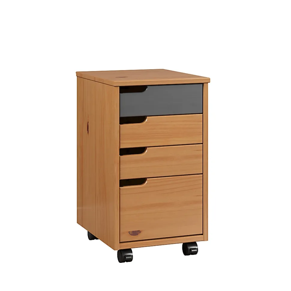 Trendfurn Mestre Roll Cart, 4 Drawers, 22” x 12-3/5”, Honey/Gray