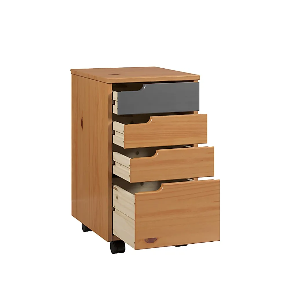 Trendfurn Mestre Roll Cart, 4 Drawers, 22” x 12-3/5”, Honey/Gray