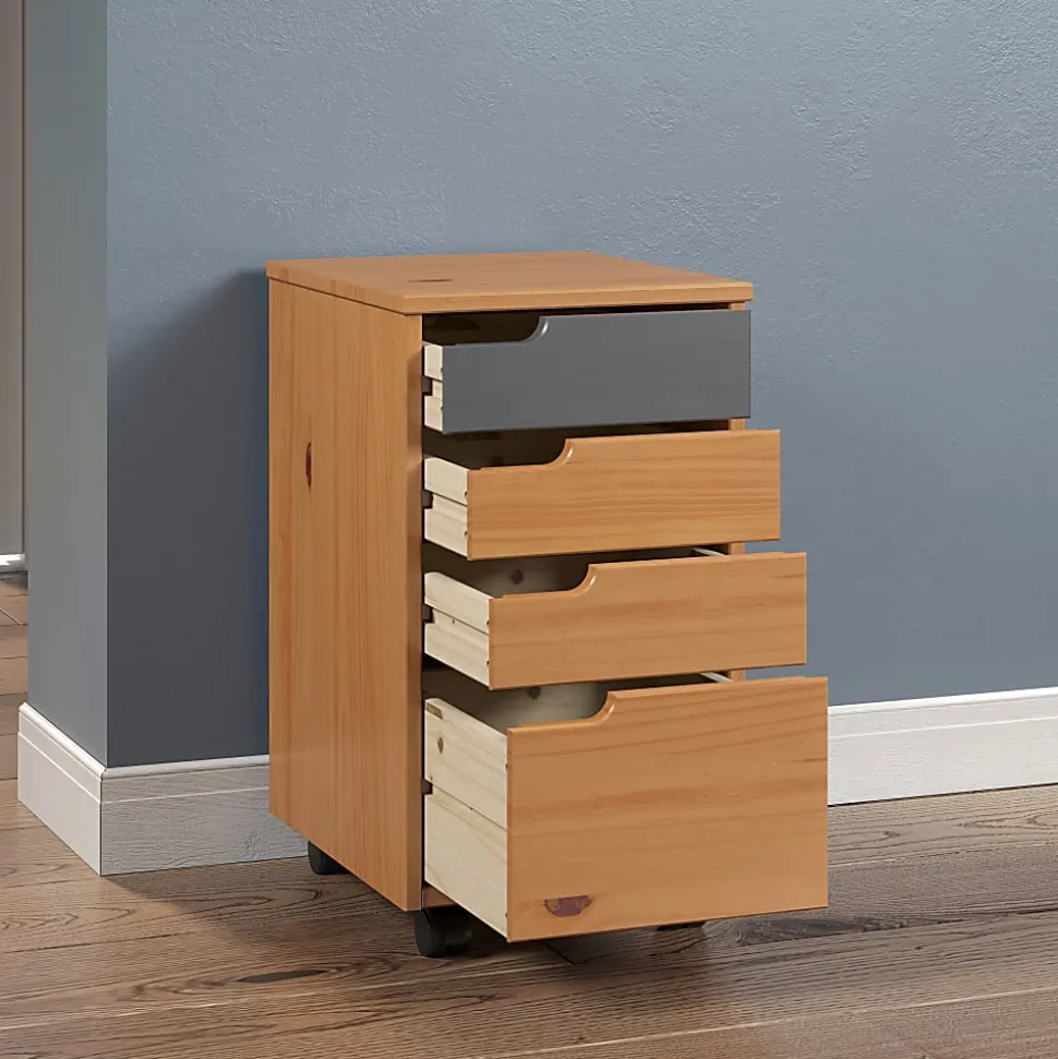Trendfurn Mestre Roll Cart, 4 Drawers, 22” x 12-3/5”, Honey/Gray