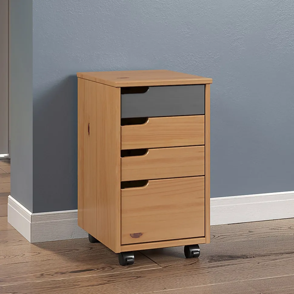 Trendfurn Mestre Roll Cart, 4 Drawers, 22” x 12-3/5”, Honey/Gray