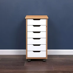 Trendfurn Omnia Narrow Roll Cart, 6 Drawers, 25-3/4” x 13-2/5”, Honey/White