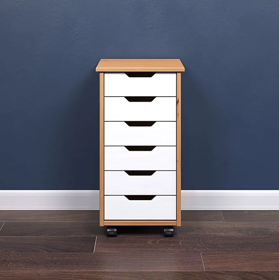 Trendfurn Omnia Narrow Roll Cart, 6 Drawers, 25-3/4” x 13-2/5”, Honey/White
