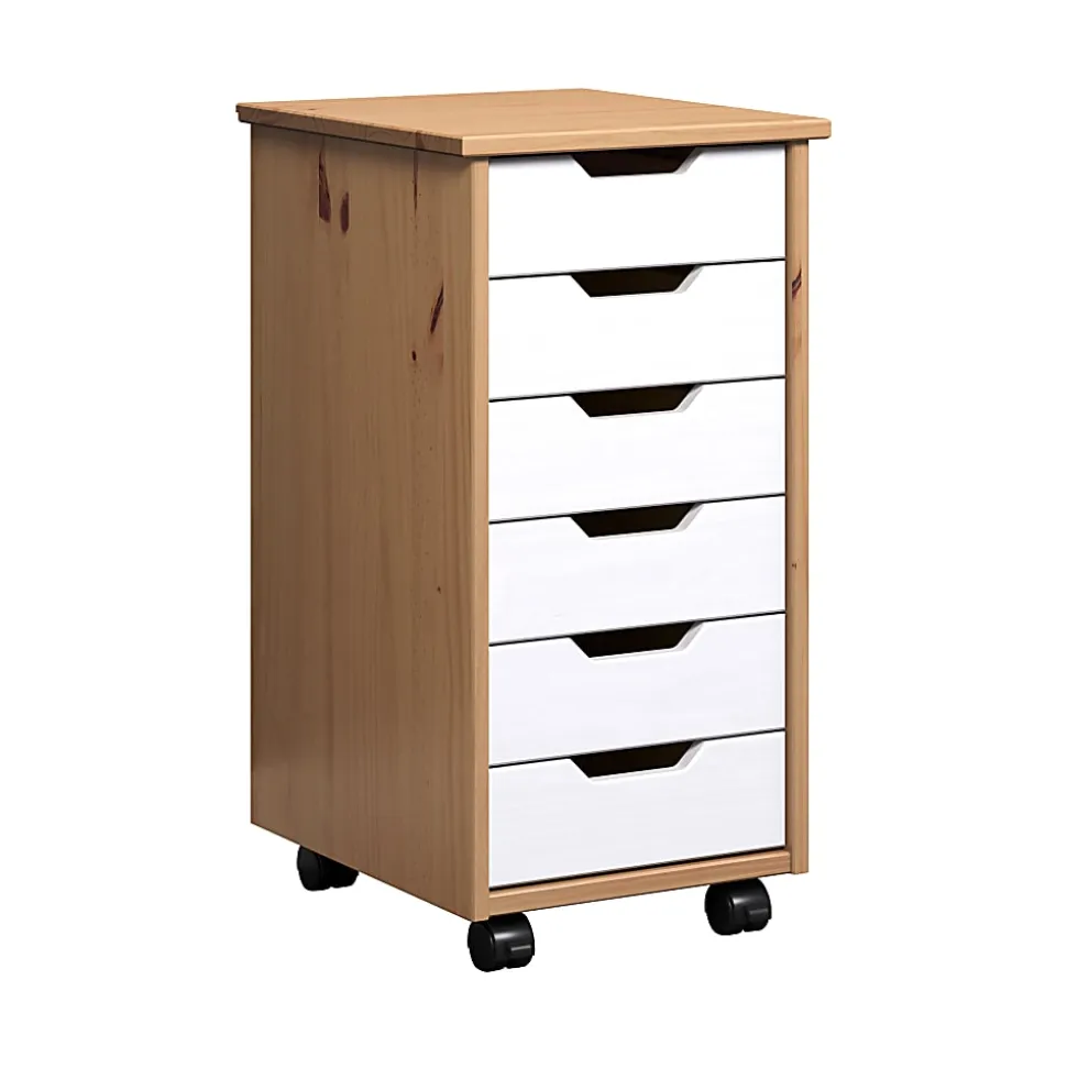 Trendfurn Omnia Narrow Roll Cart, 6 Drawers, 25-3/4” x 13-2/5”, Honey/White