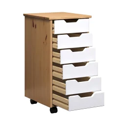 Trendfurn Omnia Narrow Roll Cart, 6 Drawers, 25-3/4” x 13-2/5”, Honey/White
