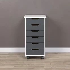 Trendfurn Omnia Narrow Roll Cart, 6 Drawers, 25-3/4” x 13-2/5”, White/Gray