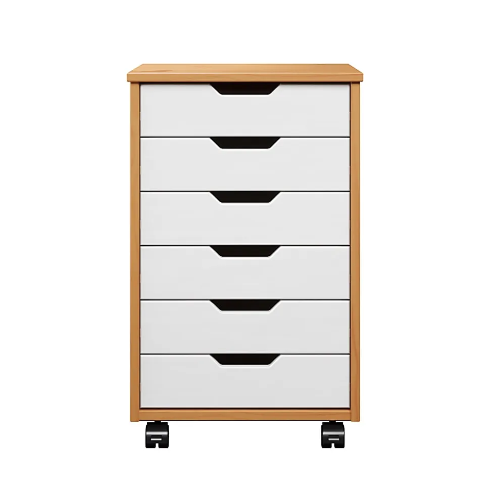 Trendfurn Omnia Wide Roll Cart, 6 Drawers, 25-3/4” x 16-1/8”, White/Honey