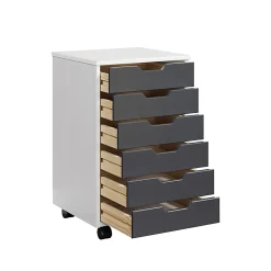 Trendfurn Omnia Wide Roll Cart, 6 Drawers, 25-3/4” x 16-1/8”, White/Gray