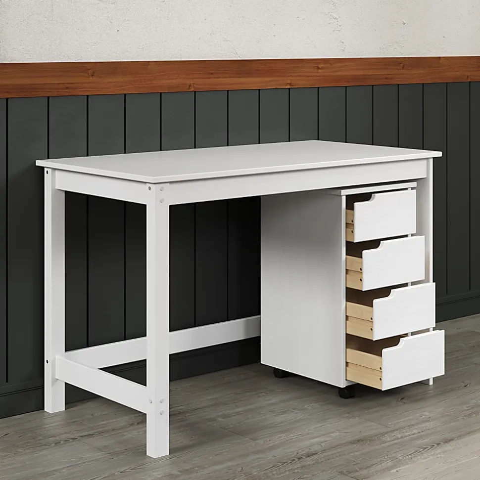 Trendfurn Pristine Office Set, Desk And 4-Drawer Mobile Cart, White, Set Of 2