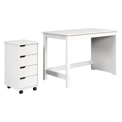 Trendfurn Pristine Office Set, Desk And 4-Drawer Mobile Cart, White, Set Of 2