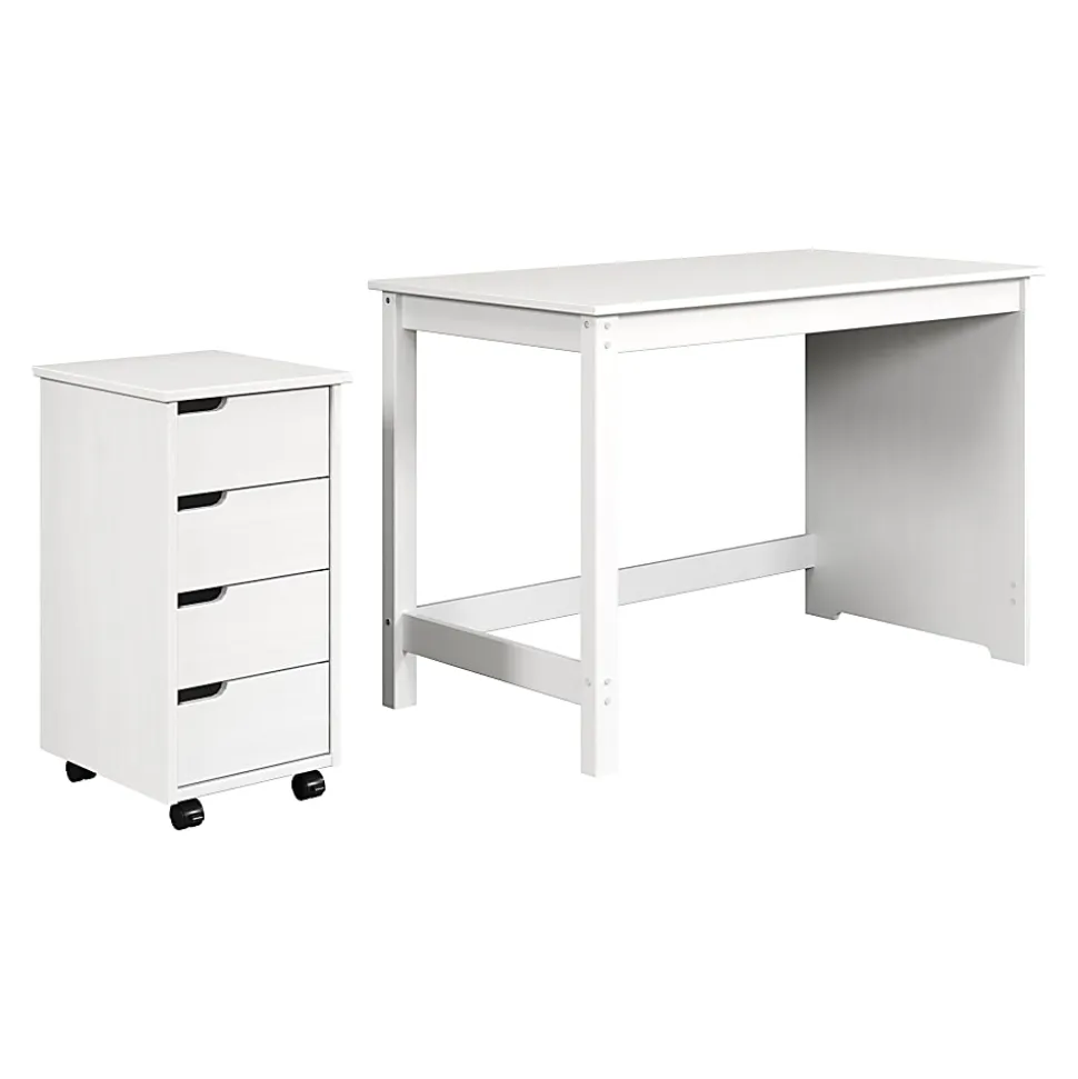 Trendfurn Pristine Office Set, Desk And 4-Drawer Mobile Cart, White, Set Of 2