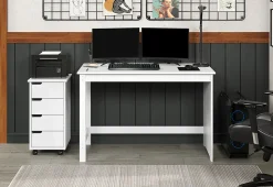 Trendfurn Pristine Office Set, Desk And 4-Drawer Mobile Cart, White, Set Of 2