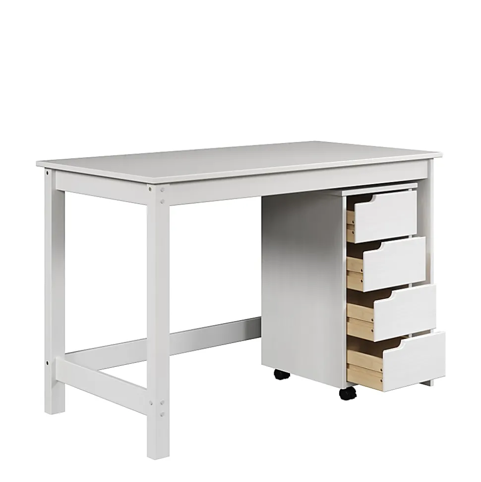 Trendfurn Pristine Office Set, Desk And 4-Drawer Mobile Cart, White, Set Of 2