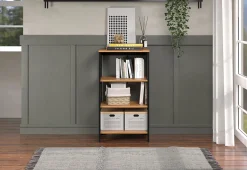 Trendfurn Streamline 36”H 3-Shelf Bookcase, Black/Natural
