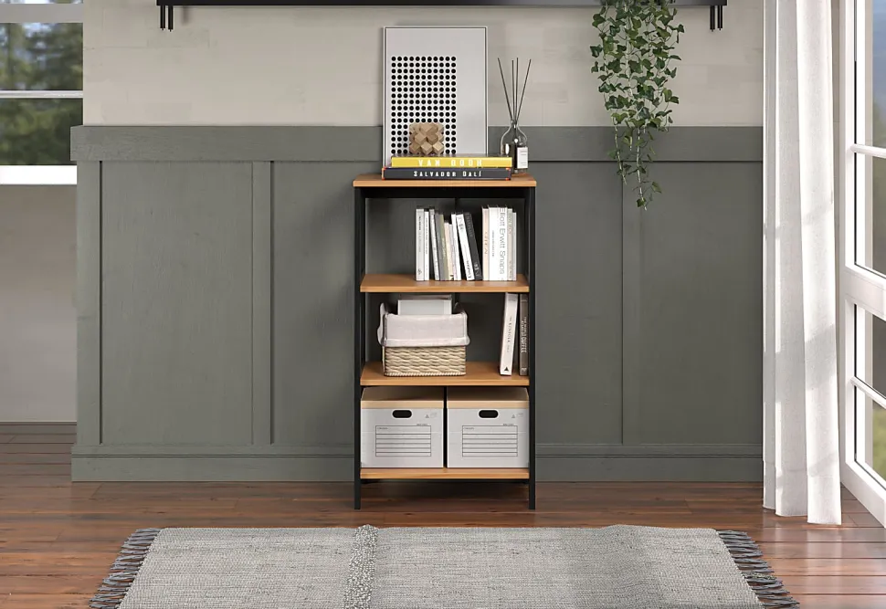 Trendfurn Streamline 36”H 3-Shelf Bookcase, Black/Natural