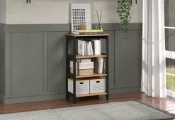 Trendfurn Streamline 36”H 3-Shelf Bookcase, Black/Natural