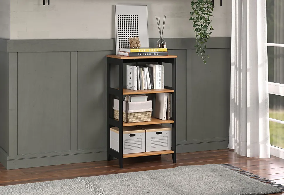 Trendfurn Streamline 36”H 3-Shelf Bookcase, Black/Natural