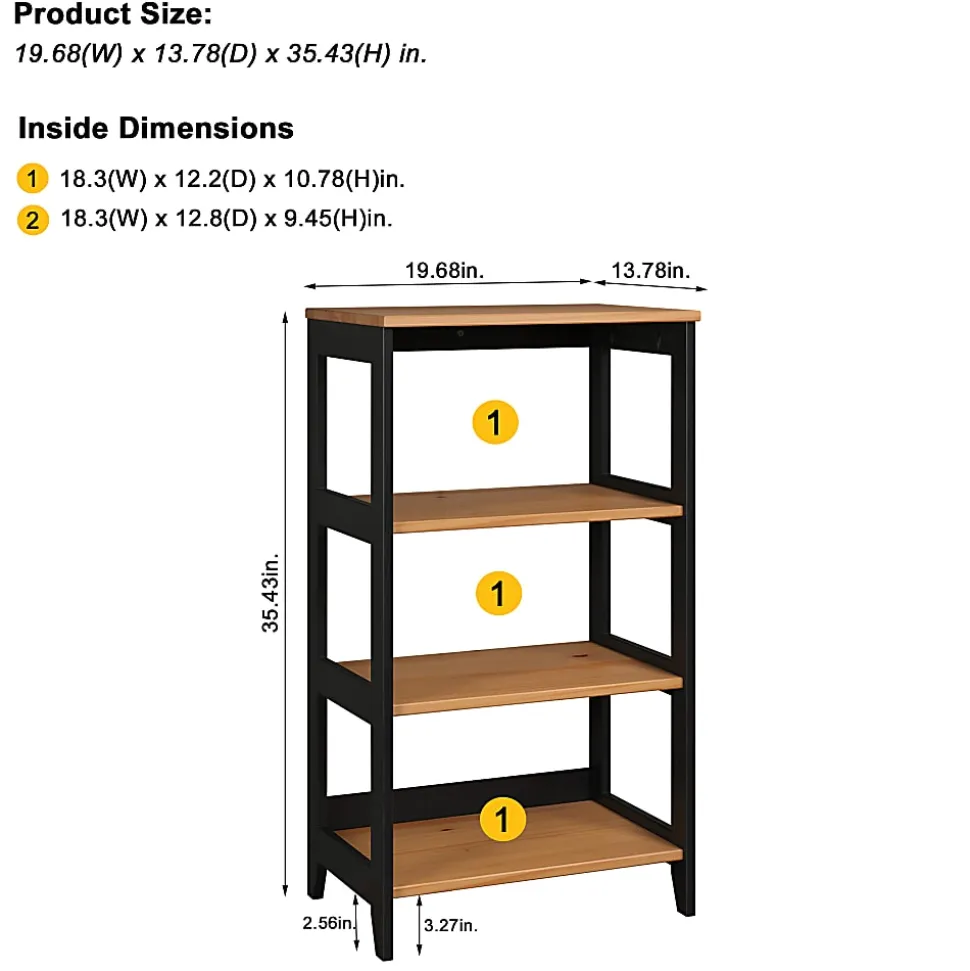 Trendfurn Streamline 36”H 3-Shelf Bookcase, Black/Natural