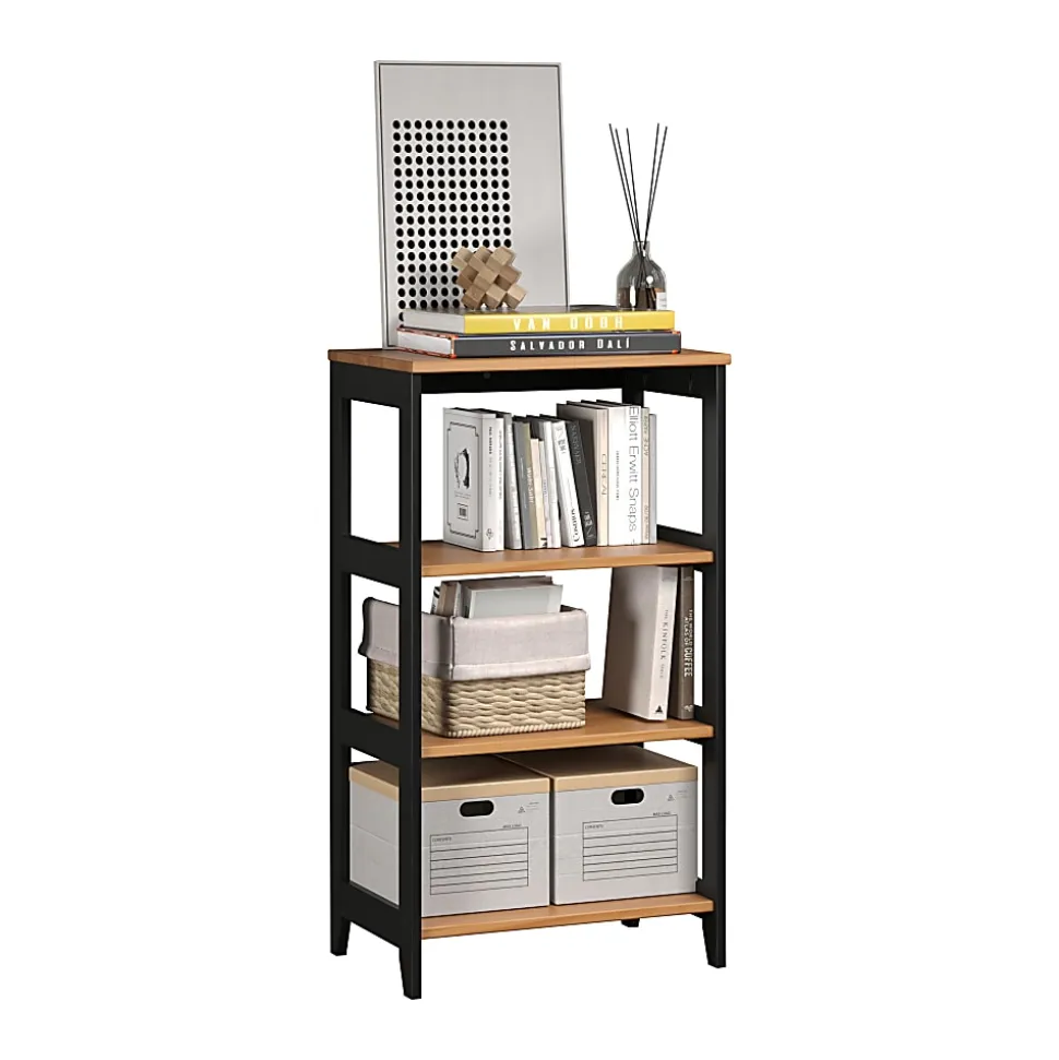 Trendfurn Streamline 36”H 3-Shelf Bookcase, Black/Natural