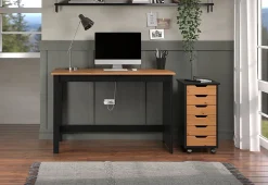 Trendfurn Streamline Office Set, Desk And 6 Drawer Mobile Cart, Black/Honey, Set Of 2