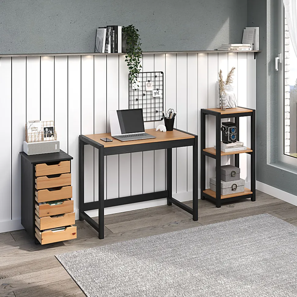 Trendfurn Torianna 3-Piece Office Set, Black/Honey