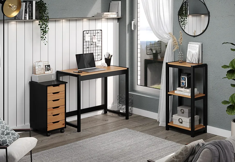 Trendfurn Torianna 3-Piece Office Set, Black/Honey