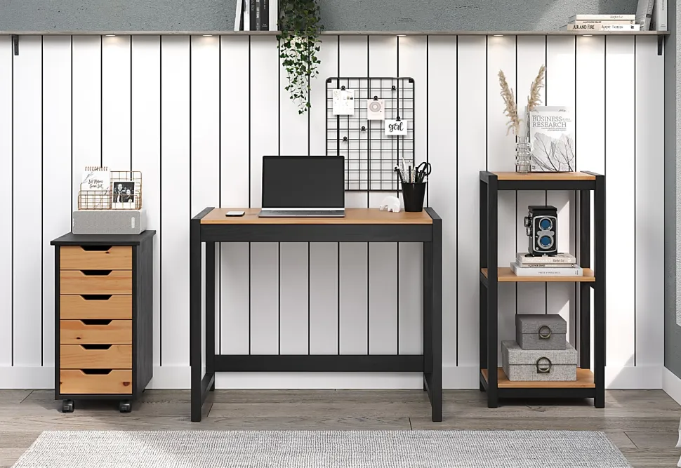 Trendfurn Torianna 3-Piece Office Set, Black/Honey