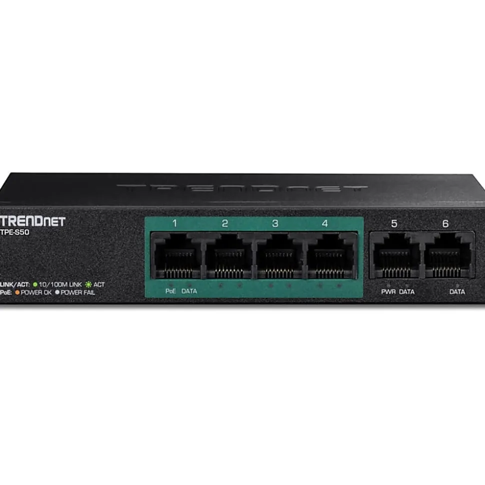 TRENDnet 6-Port Fast Ethernet PoE+ Switch, 4x Fast Ethernet PoE Ports, 2x Fast Ethernet Ports, 60W PoE Budget, 1.2 Gbps Switch Capacity