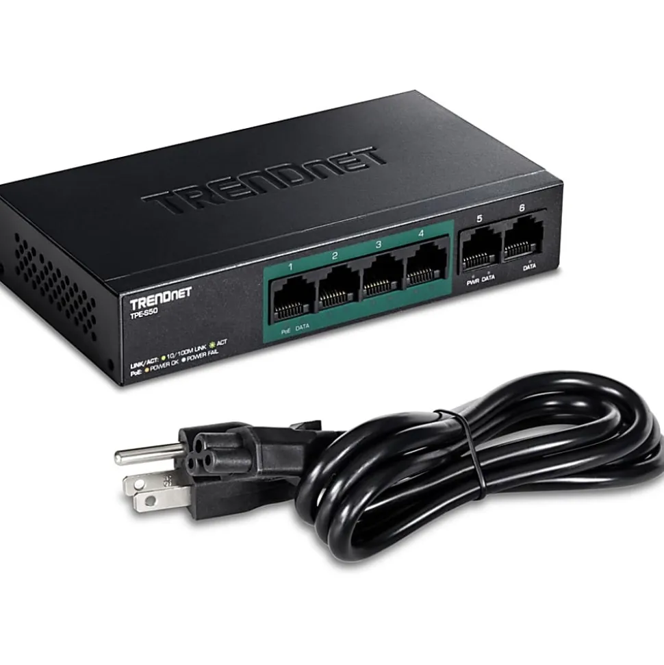 TRENDnet 6-Port Fast Ethernet PoE+ Switch, 4x Fast Ethernet PoE Ports, 2x Fast Ethernet Ports, 60W PoE Budget, 1.2 Gbps Switch Capacity