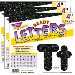 Trend Ready Letters, 4", Black Sparkle, Set Of 3 Packs