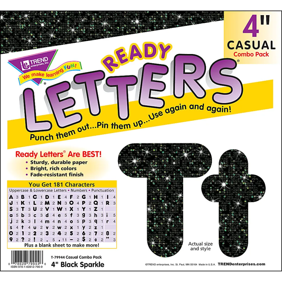 Trend Ready Letters, 4", Black Sparkle, Set Of 3 Packs