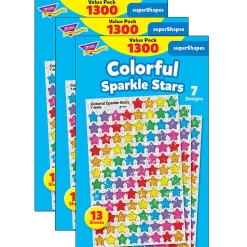 Trend superShapes Stickers, Colorful Sparkle Stars, 1,300 Stickers Per Pack, Set Of 3 Packs