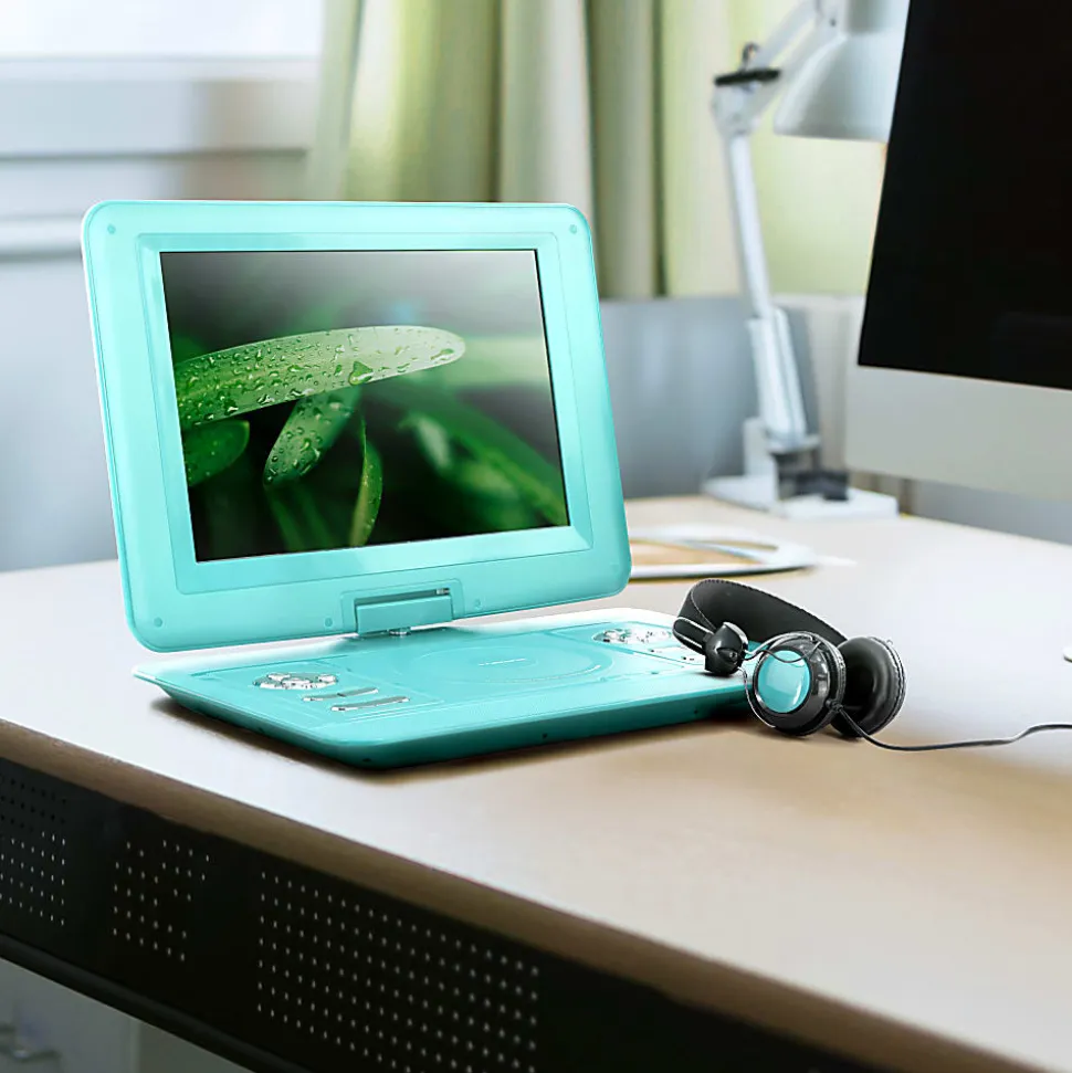 Trexonic Portable TV+DVD Player With Color TFT LED Screen And USB/HD/AV Inputs, 13.3”, Teal