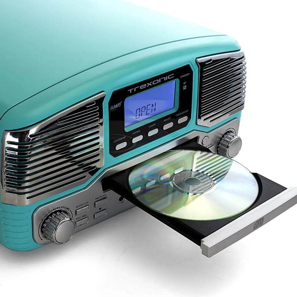 Trexonic Retro Wireless Bluetooth® Record/CD Turntable, Turquoise