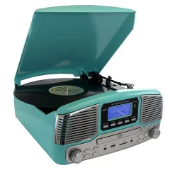 Trexonic Retro Wireless Bluetooth® Record/CD Turntable, Turquoise