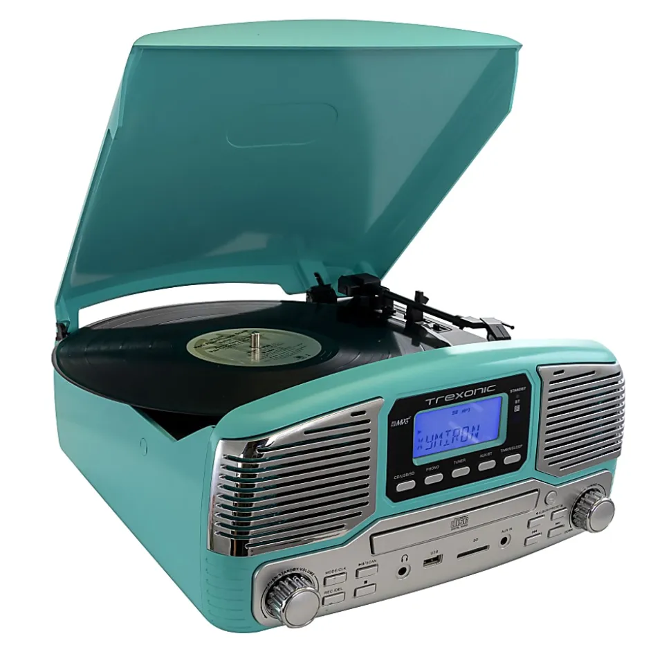 Trexonic Retro Wireless Bluetooth® Record/CD Turntable, Turquoise