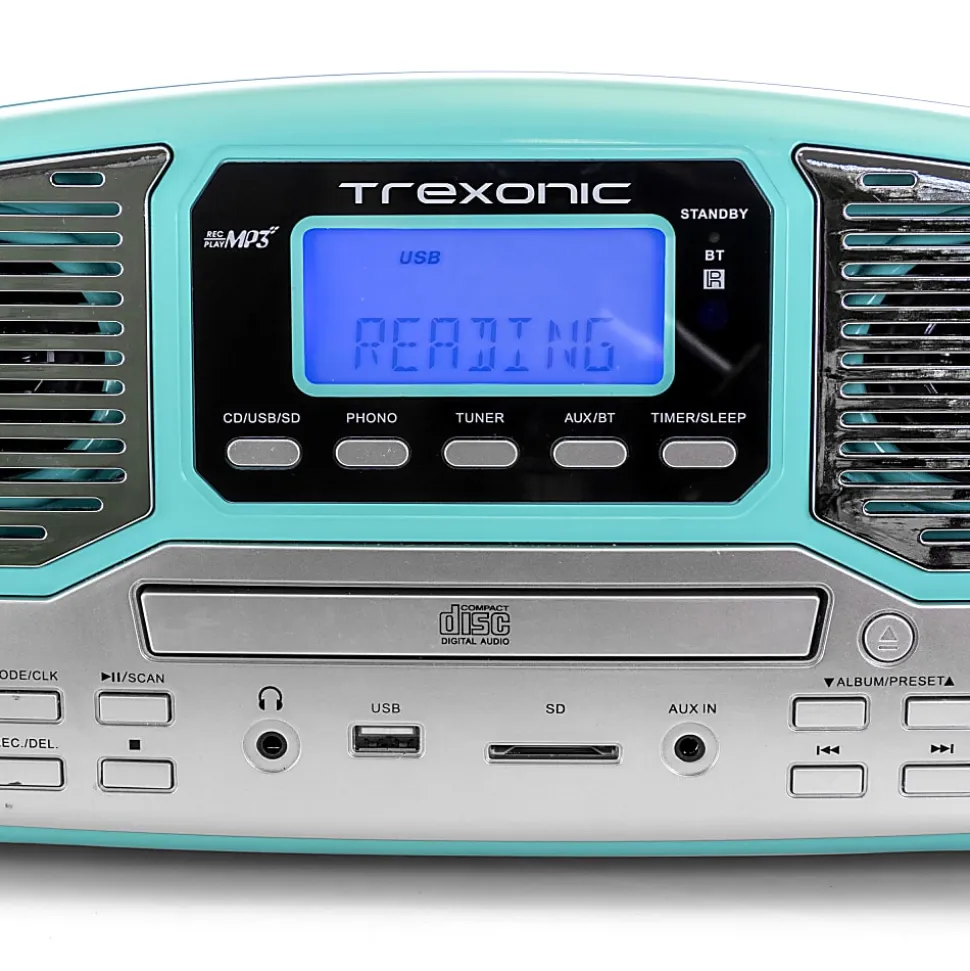Trexonic Retro Wireless Bluetooth® Record/CD Turntable, Turquoise